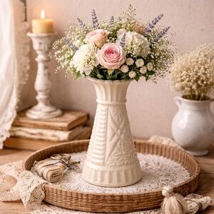 Anchor Hocking  Vintage White Milk Glass Bud Vases Stars Bars Pattern